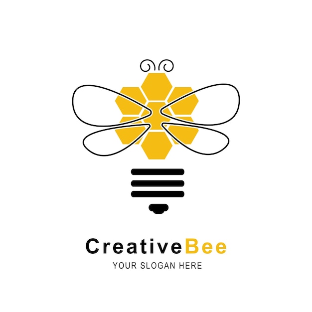 bee logo hexagon with light bulb shape. creative ideas for bee logo. simple icons for bee vector