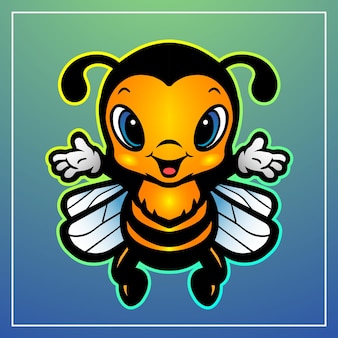 Disegno del fumetto della mascotte dell'ape con gradazione del colore