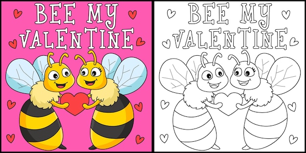 Bee My Valentine Kleurplaat Illustratie