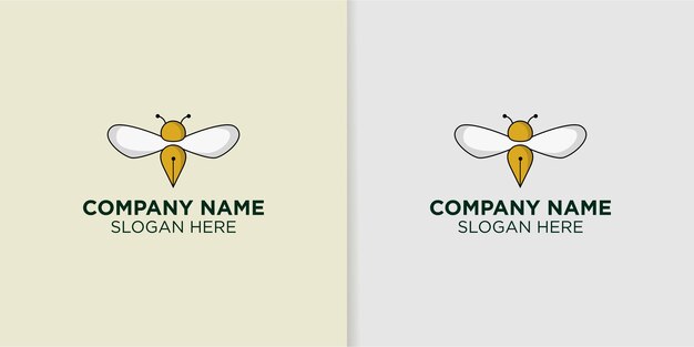 bee and pen logo vector, animal logo inspiration