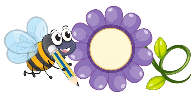 Vector bee and purple flower