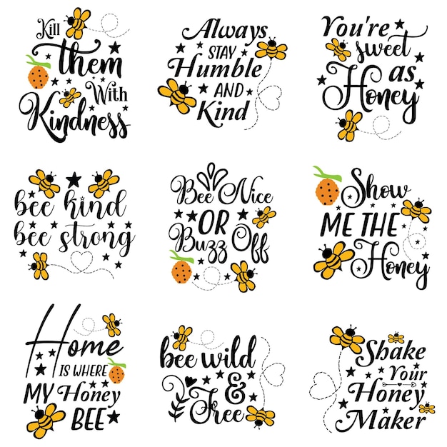 Vector bee quote bundle svg