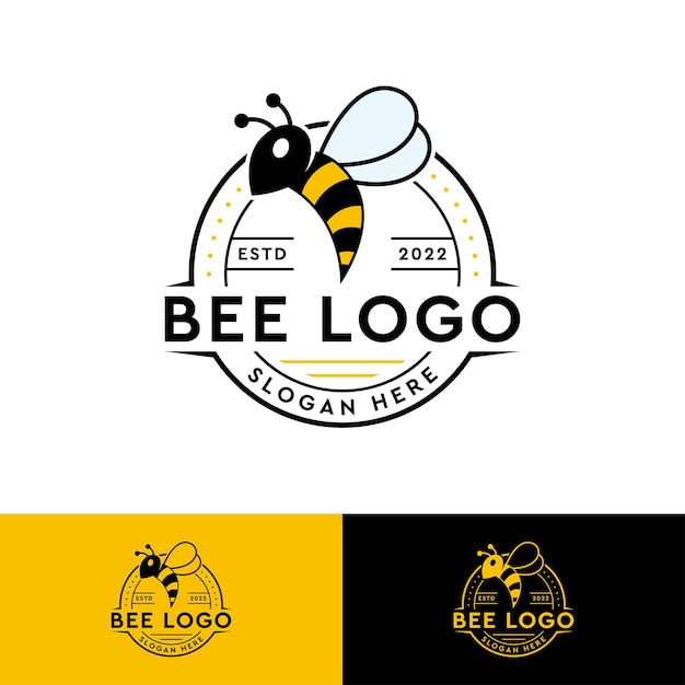 Bee retro vintage logo template design