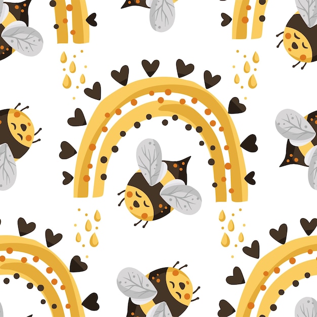 Bee seamless vector pattern