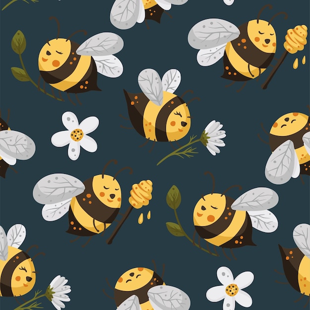 Bee seamless vector pattern