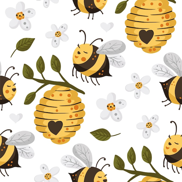 Bee seamless vector pattern