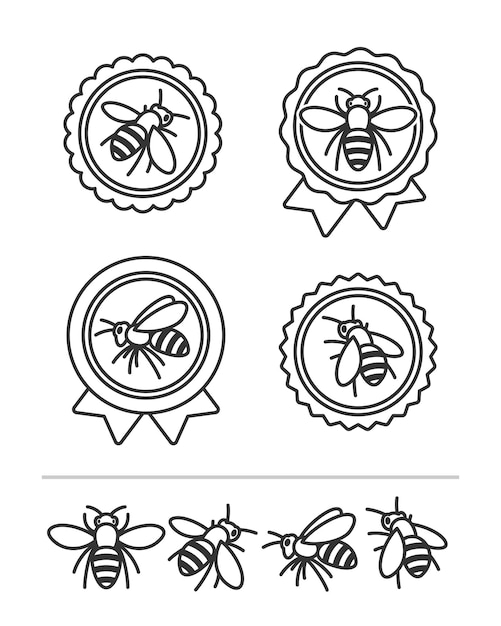 набор пчел коллекция значок пчела вектор