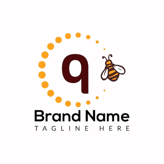 Bee Template On Q Letter. Bee and Honey Logo Design Concept