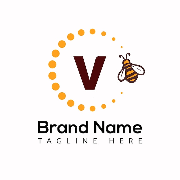 Bee Template On V Letter. Bee and Honey Logo Design Concept