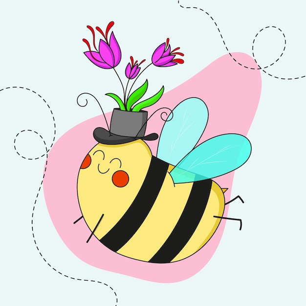 Vector bee with saffron flower