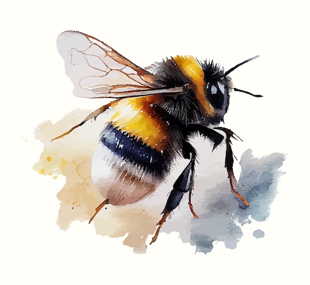 A bee with a watercolor effect on a white background a flying bee handdrawn watercolor paint