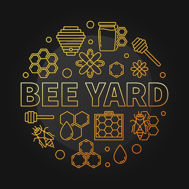 Illustrazione lineare creativa gialla rotonda di vettore di bee yard