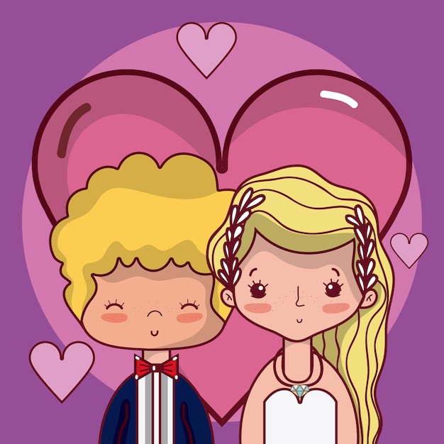 Vector beeautiful wedding couple in love with hearts cartoon