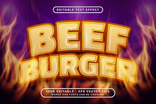 beef burger 3d teksteffect en bewerkbaar teksteffect met vector mesh fire effect