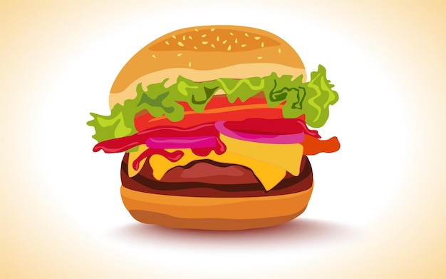 패스트 푸드 번들 또는 단일 버거 디자인의 쇠고기 버거 벡터 만화 그림