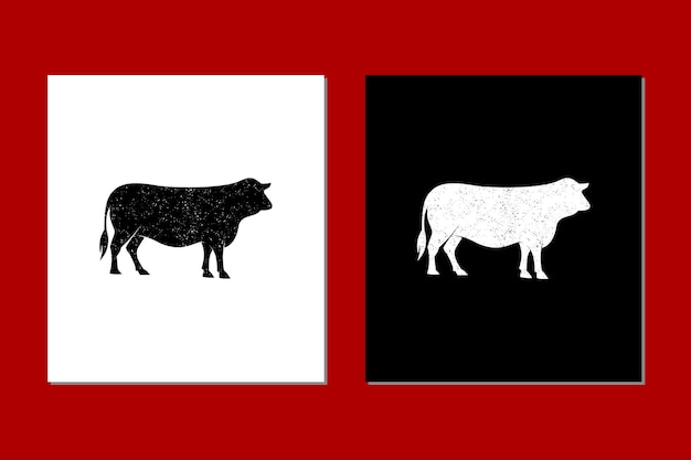 Poster di stampa retrò con logo vintage di manzo mucca per macelleria negozio di carne mucca silhouette vettore icona