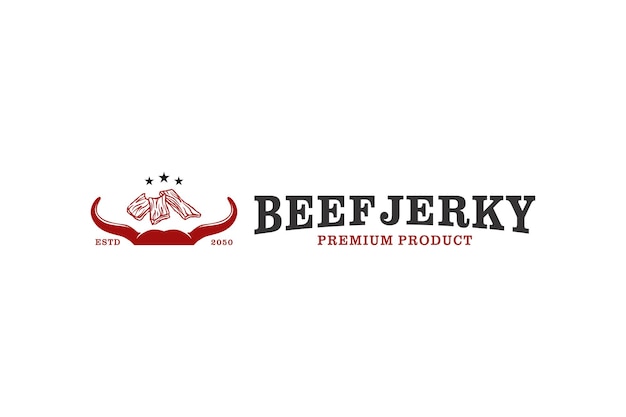 Vector beef jerky food meat logo design restaurant slice icon symbol cow head horns