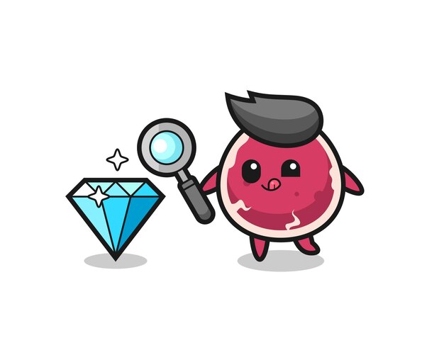 Beef mascot is checking the authenticity of a diamond