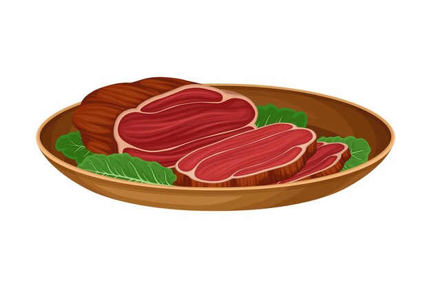 Vector beef or pork slab with green vegetable as brazilian cuisine dish vector illustration