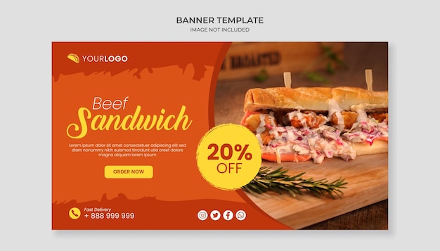 Modello di banner cibo sandwich di manzo