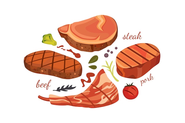 Vector beef steak vector illustration set eps10