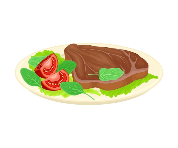 Beefsteak met groen geserveerd op een bord Vector illustratie