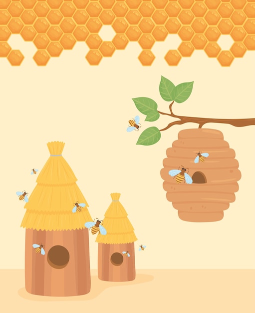 Vector beehive apiary tree