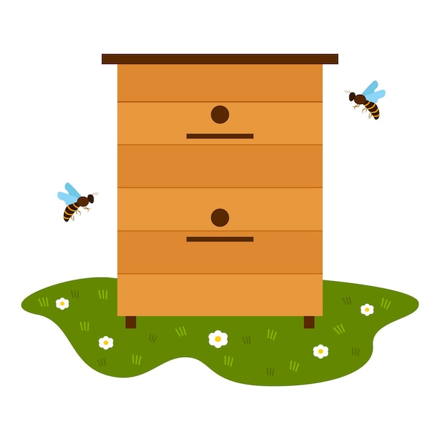 Beehive bees on a white background Useful honey Vector illustration