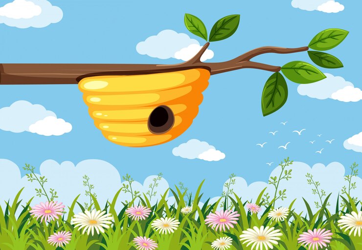 Vector a beehive at tree branch