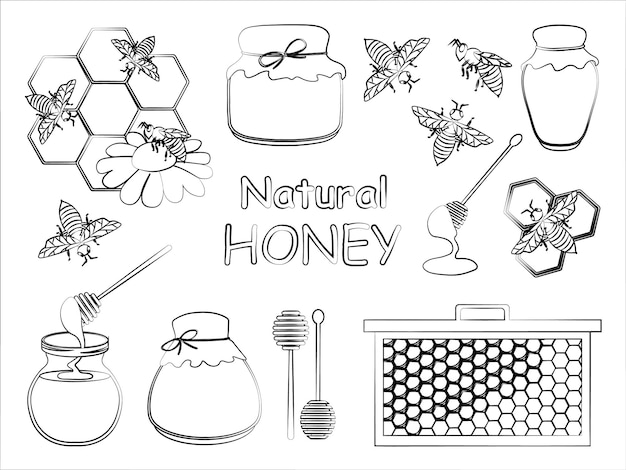 Vector beekeeping doodle set