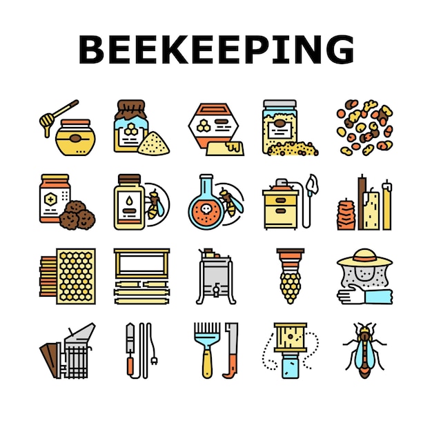 Vector beekeeping profession occupation icons set vector