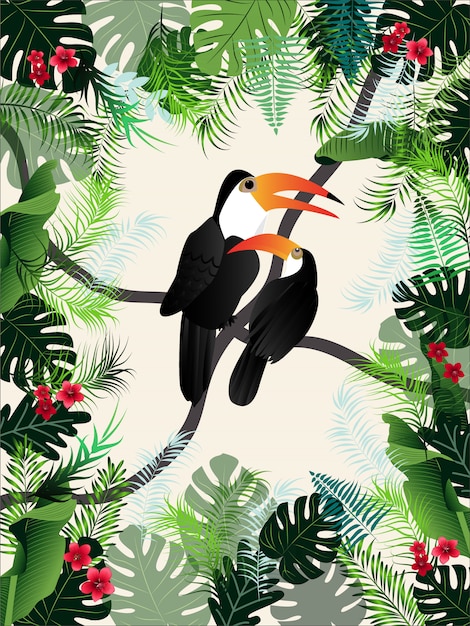 Vector beeld van de palmbladenvogels van de de zomer tropisch illustratie vector.