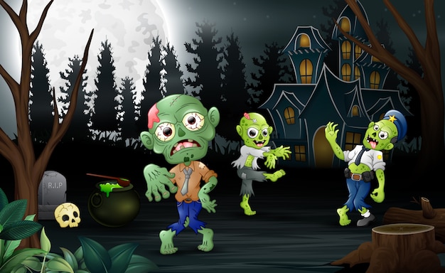 Beeldverhaal drie zombieviering een Halloween-partij