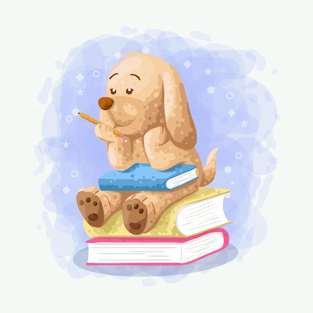 Beeldverhaal Leuke Hond Sit op de Vector van de Boekillustratie