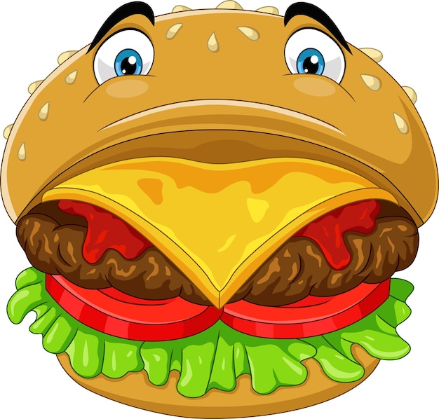 Beeldverhaalhamburger op witte achtergrond