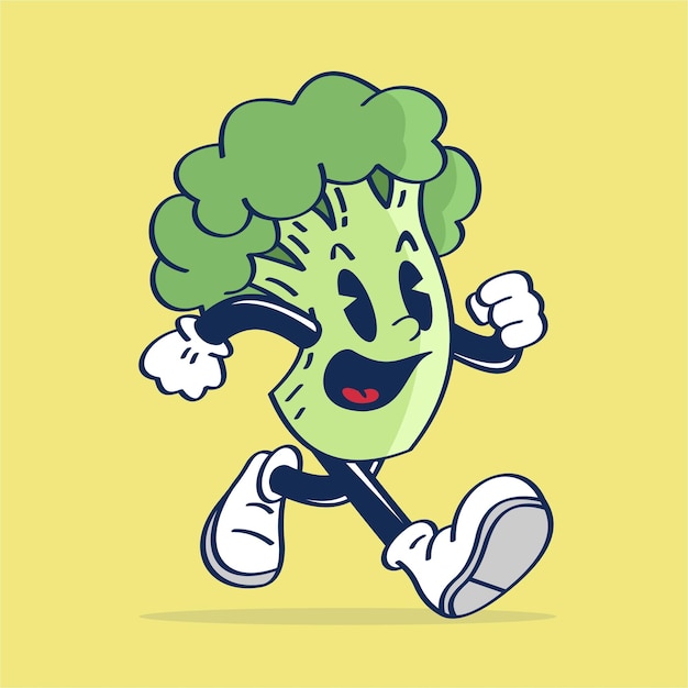 Beeldverhaalillustratie van een broccoli die de vector van de handtekening loopt