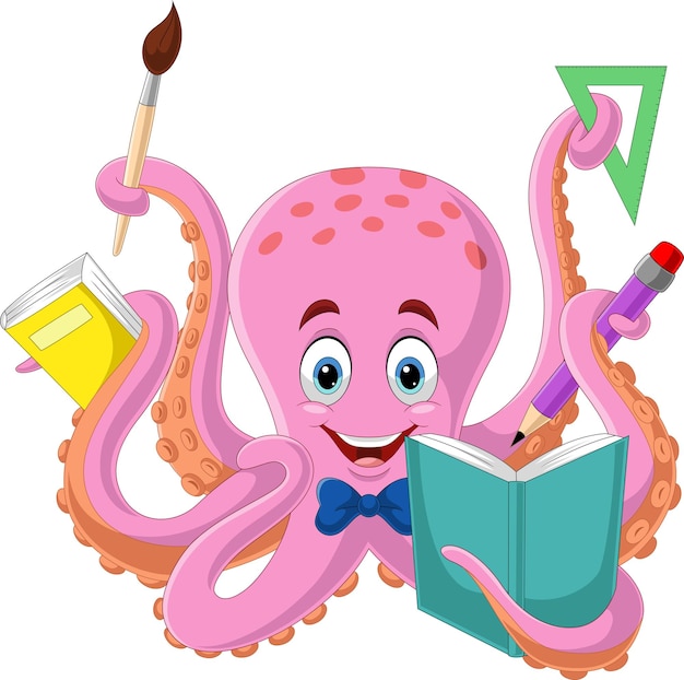 Vector beeldverhaaloctopus die een briefpapier houden