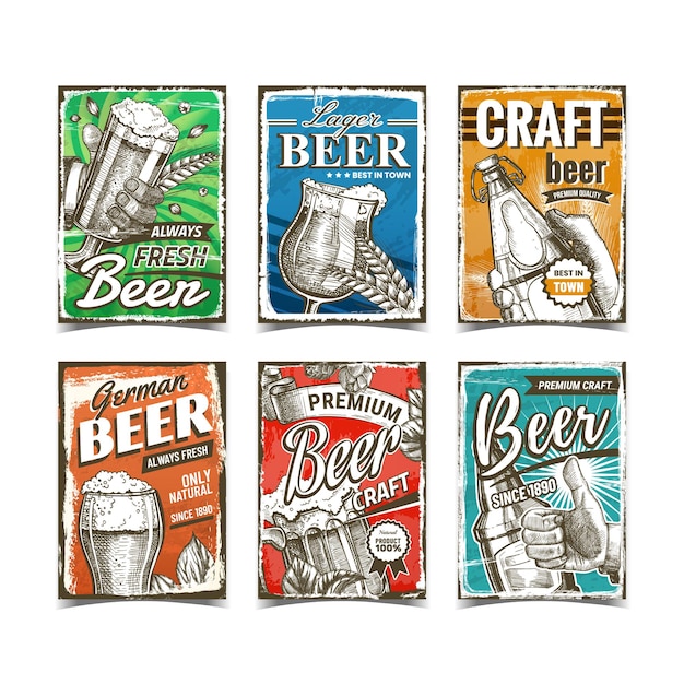 Vector beer alcoholic drink advertise posters set