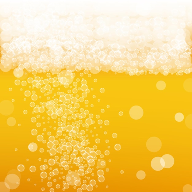 Вектор Пивной фон с реалистичными пузырьками прохладный напиток для дизайна меню ресторана баннеры и листовки желтый квадратный пивной фон с белой пенистой пеной холодный стакан эля для дизайна пивоварни
