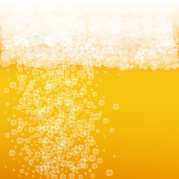 Vector beer background with realistic bubbles cool beverage for restaurant menu design banners and flyers yellow square beer background with white frothy foam cold glass of ale for brewery design