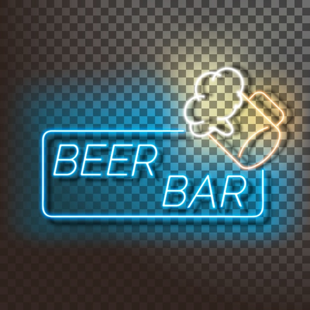 Beer bar neon light banner on blue