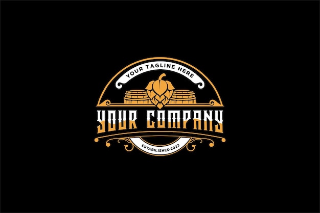 Vector beer barrel brewery retro vintage logo premium