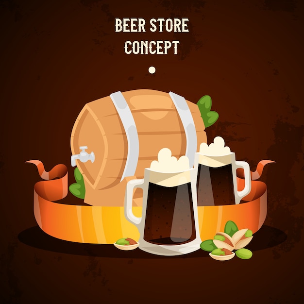 Beer in beerhouse brewery beermug beerbottle and dark ale illustration