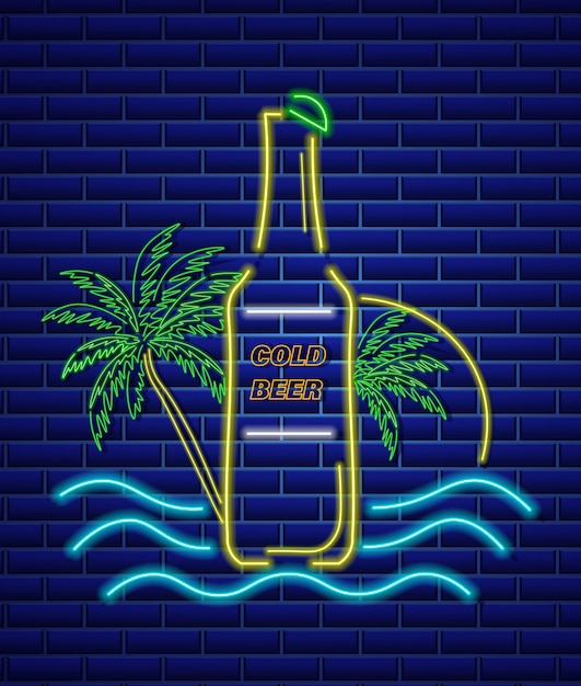 Vector beer bottle neon sign