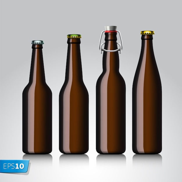 Set di bottiglie di birra senza illustrazione vettoriale di etichetta