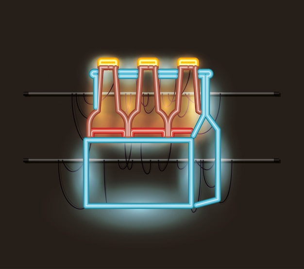 Beer bottles in basket neon light