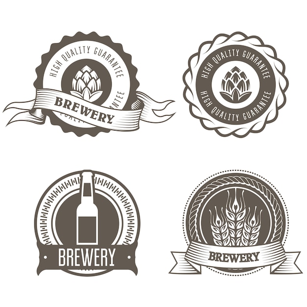 Beer and brewery emblems with hop buds