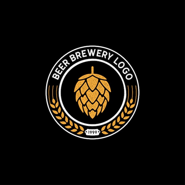 Vector beer brewery logo stamp design with hops flower and malt