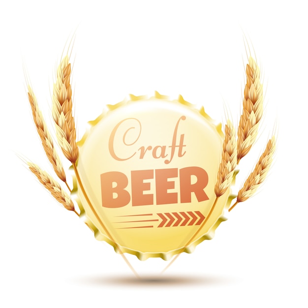 beer cap with ears of wheat isolated on white.