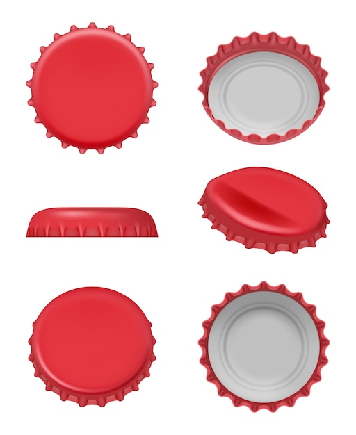 Vector beer caps set alcoholic drink bottles caps collection decent vector realistic templates
